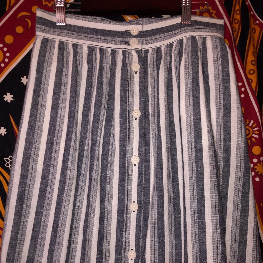A-Line Navy Blue & White Linen Skirt